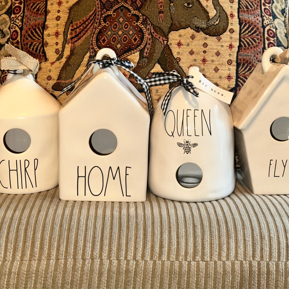 Rae Dunn White Ceramic Birdhouses Set